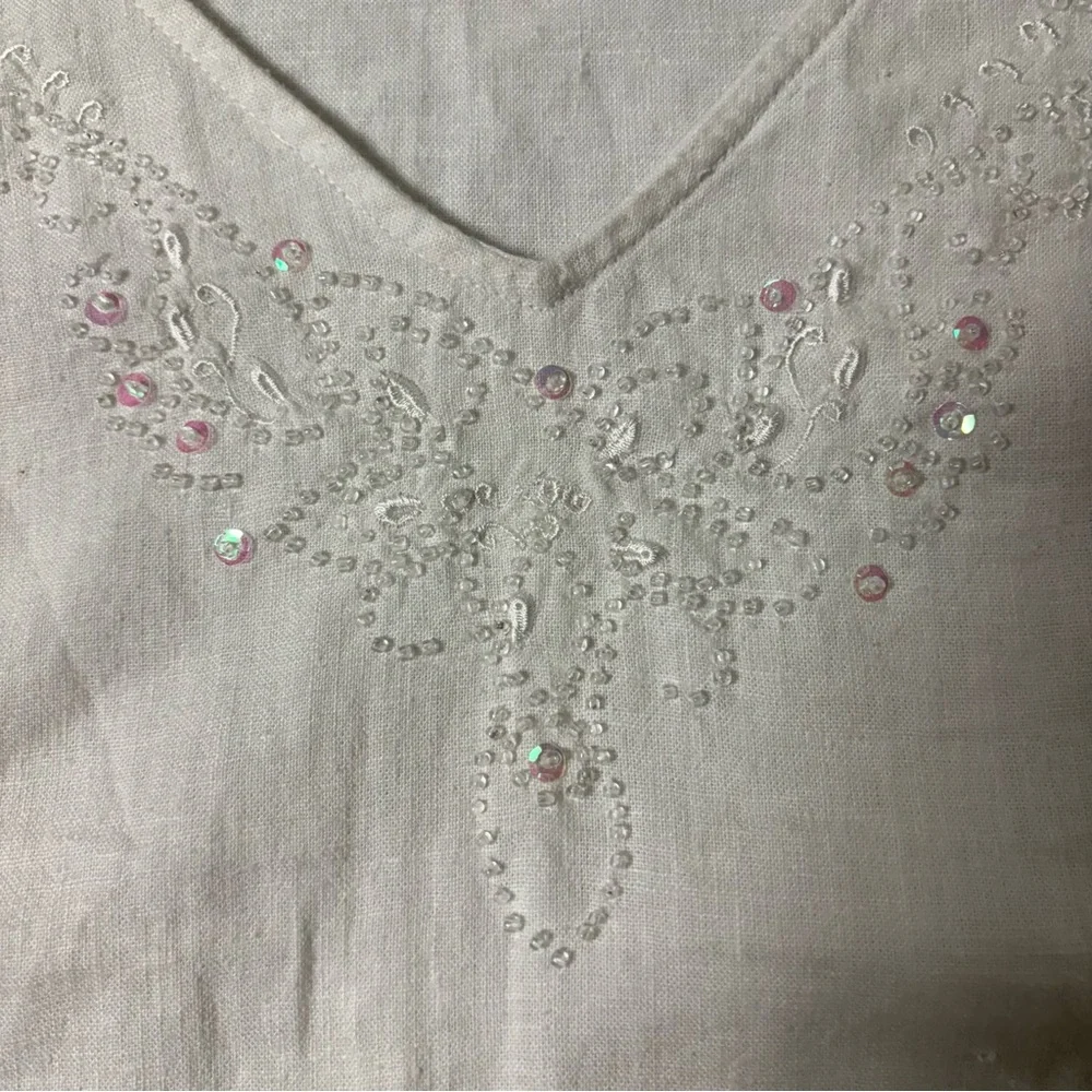 White Embroidered Womens Linen Tank Top Small - Picture 8 of 11